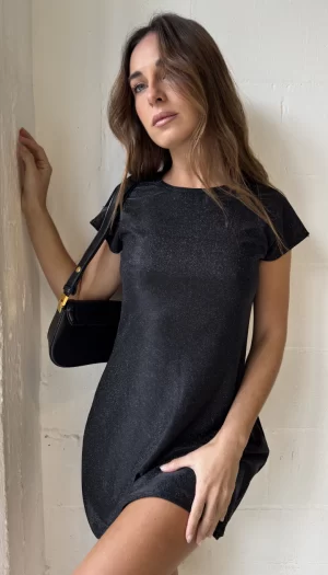 Vestido Lurex Glitter Manga Japonesa y Espalda Escotada Harrington Negro