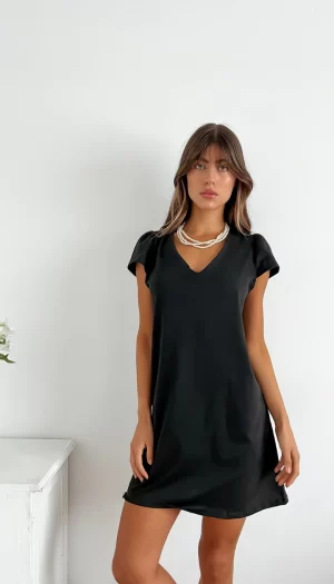 Vestido Algodon Manga Princesa con Lazo en Espalda Kross Negro